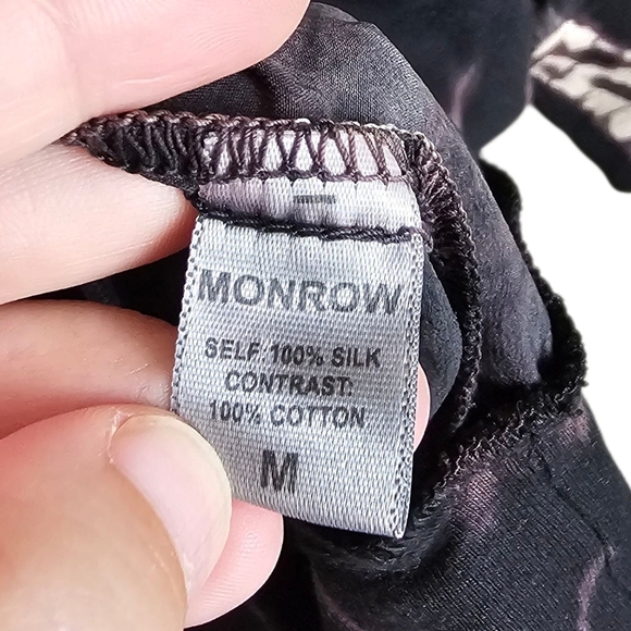 Monrow Black and Gray 100% Silk-Cotton Blend Top Womens Size Medium - Picture 5 of 6